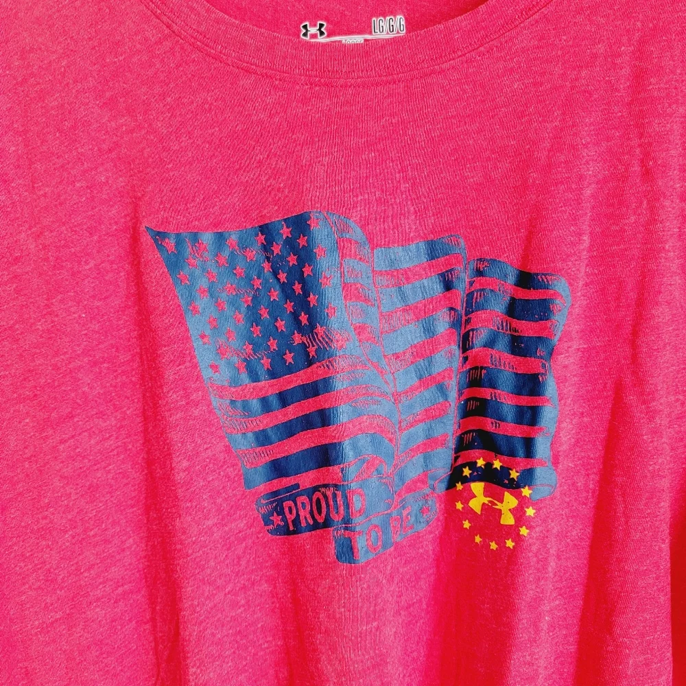 Unisex Under Armour Short Sleeve Loose Fit Heat Gear 4th of July Flag Tee Sz L